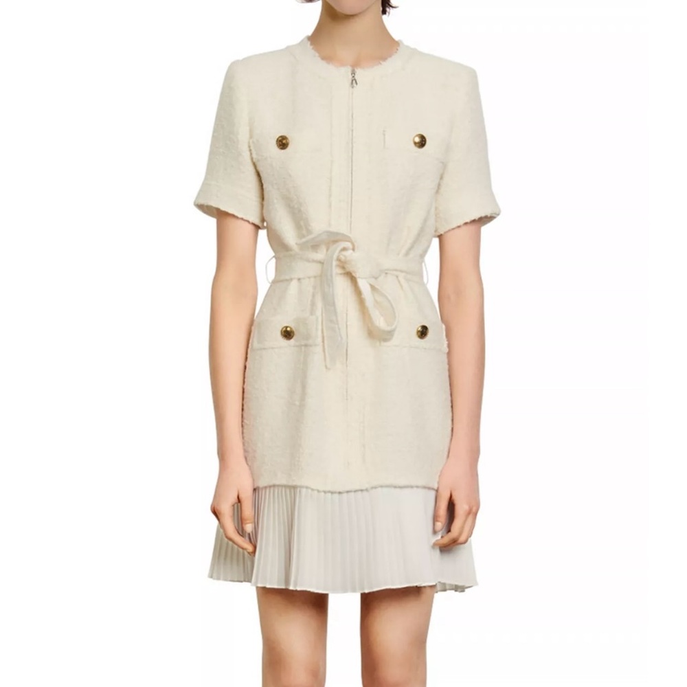 Sandro Joana Belted Pleated-Hem Dress ♡